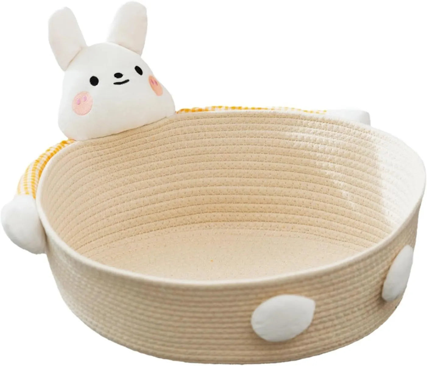 Woven cotton rope cat nest bed with scratching board in bear design for indoor pets