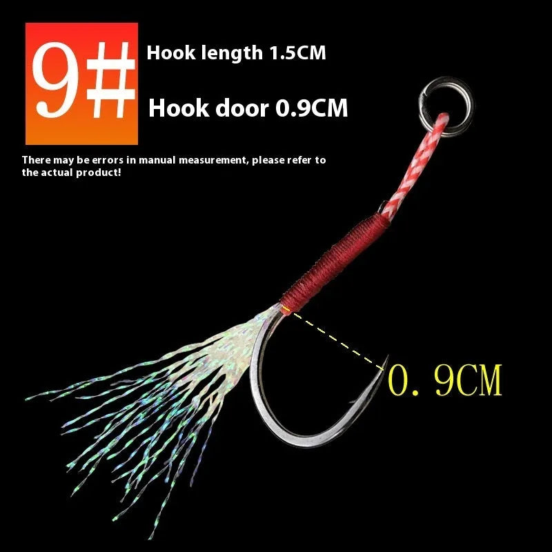 Single bright wire fishing hook on iron plate base, showing hook eye, shank, and point