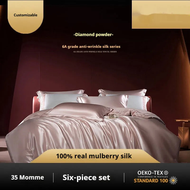 Solid colour silk four-piece quilt cover set shown in champagne gold colour