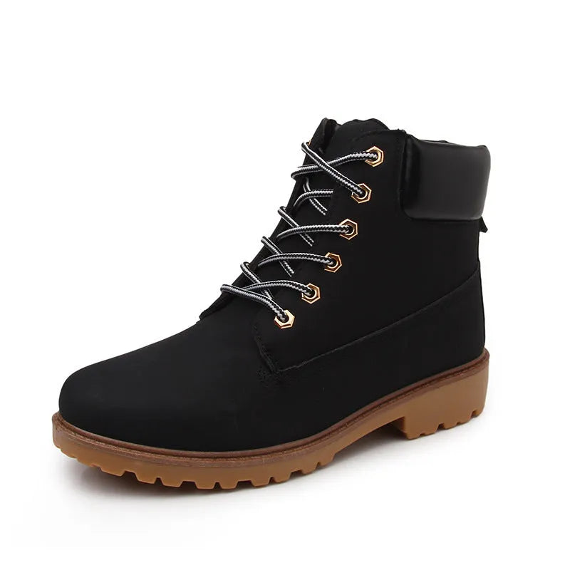 Pink men's high-top Martin boots with velvet lining, round toe, and front lace-up closure.