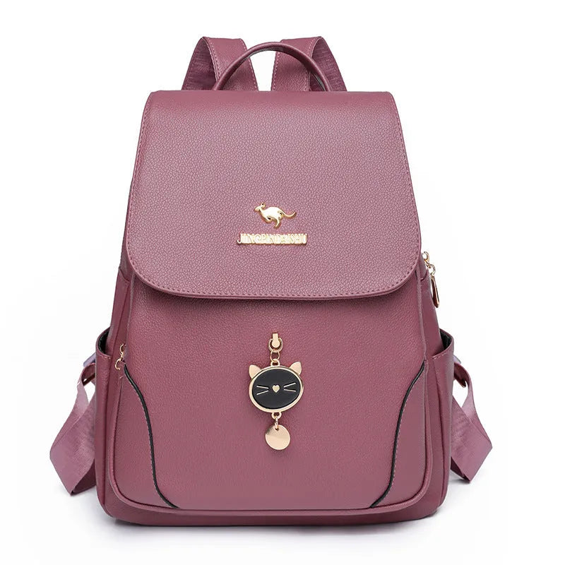 Women's casual leather backpack in street trend style with three-dimensional pocket and soft Pu construction