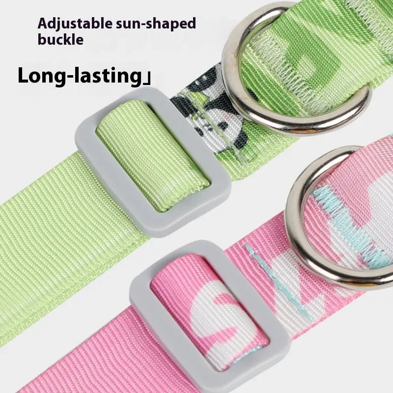 Cartoon gradient printing dog collar with adjustable plastic buckle in nylon material