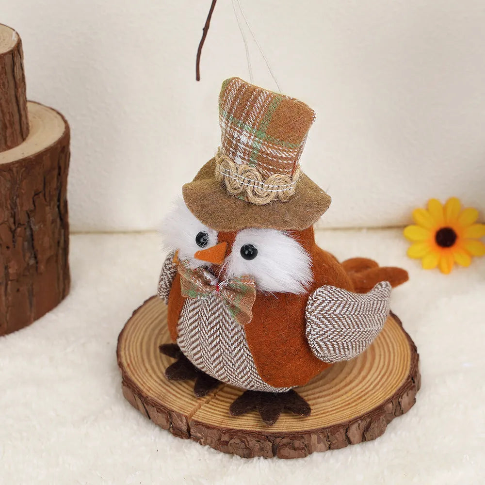 Orange and green harvest bird owl pendant ornament for Thanksgiving window or desktop decoration