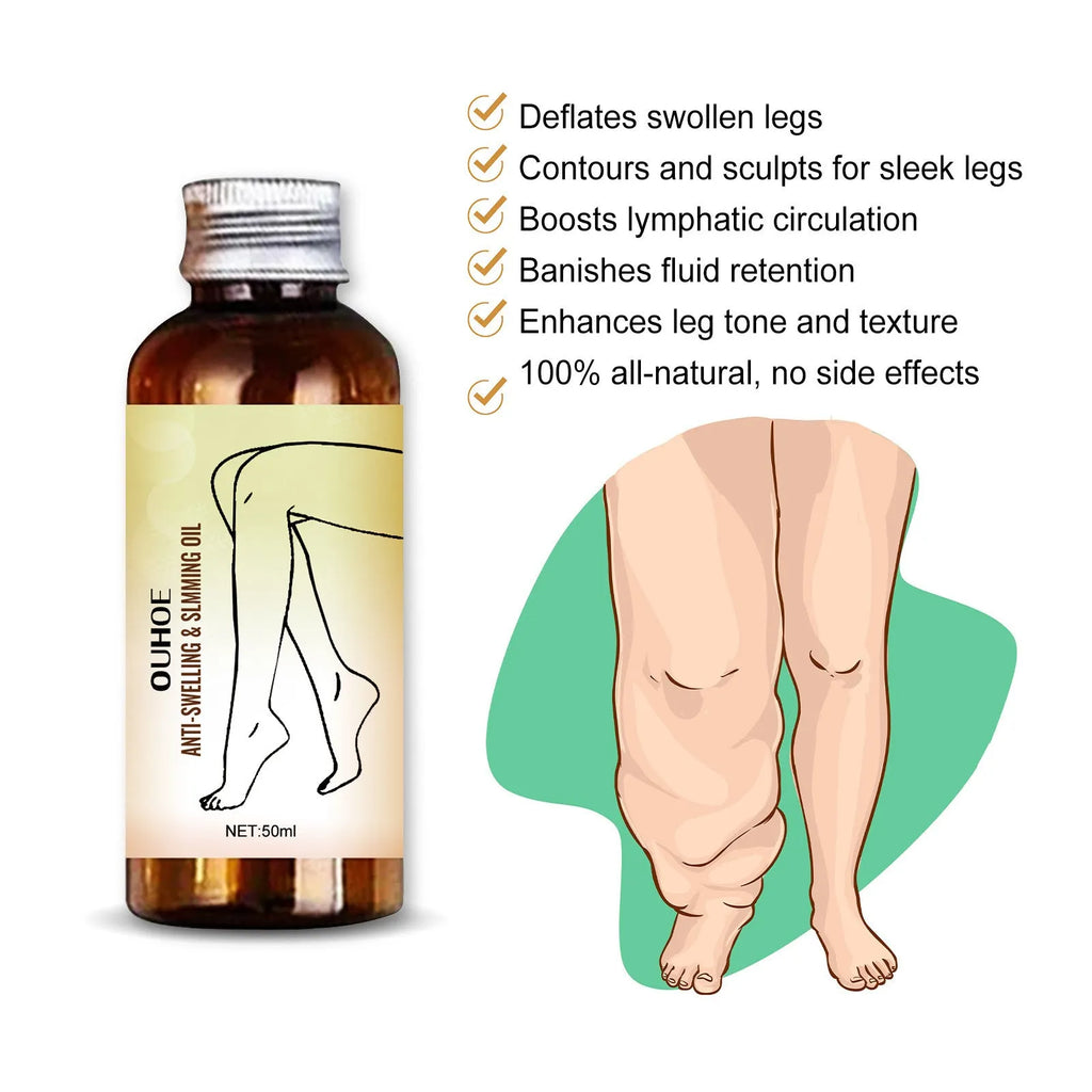 50ml bottle of botanical essential oil for body skin moisturising and leg massage.