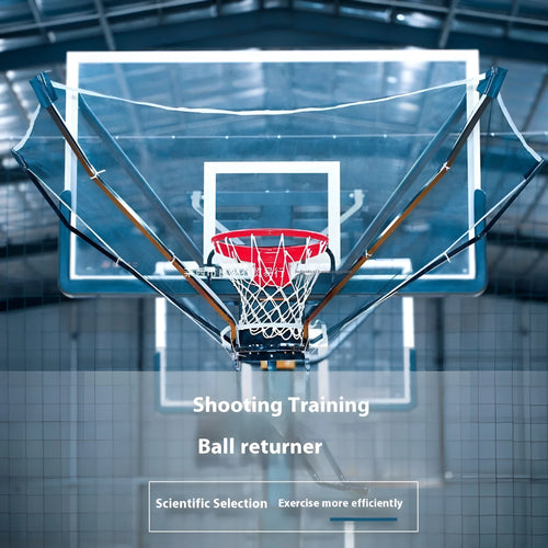 Basketball training ball return automatic serve device with cowhide leather and iron construction hanging from hoop