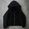 Casual loose-fit black cardigan coat with regular long sleeves on hanger