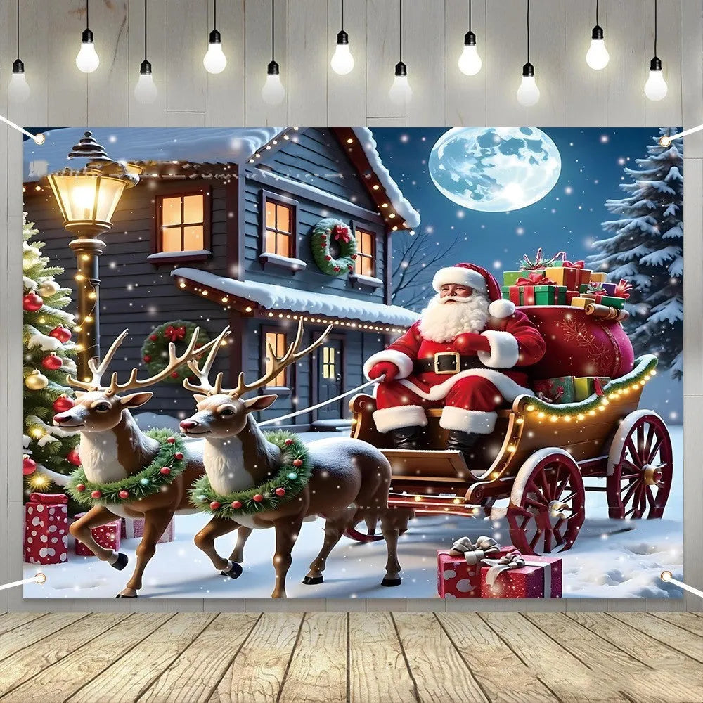 Christmas banner with Santa Claus night gift design measuring 210x150cm