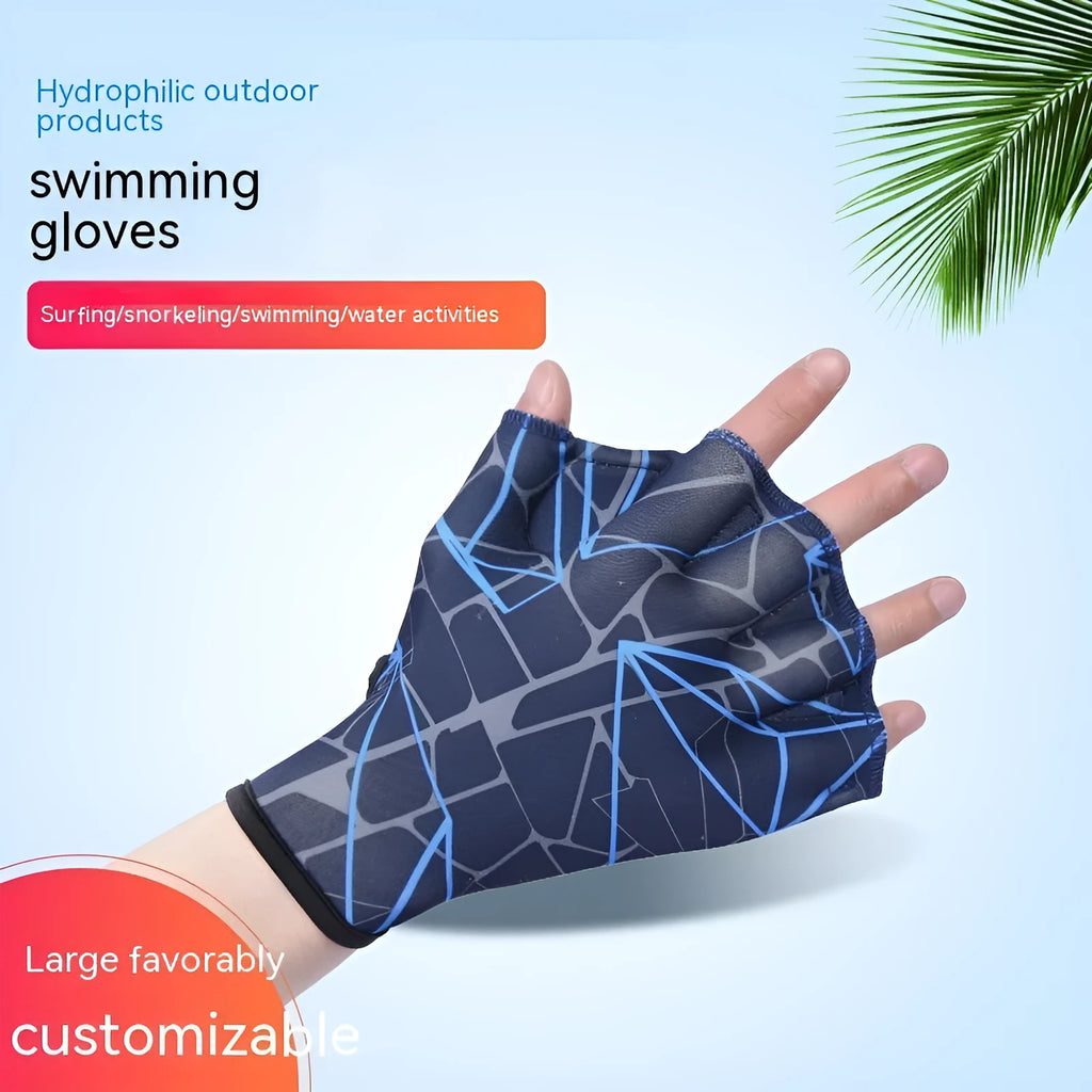 Duck feet webbed swimming gloves in multiple colour prints, sizes S, M, L.