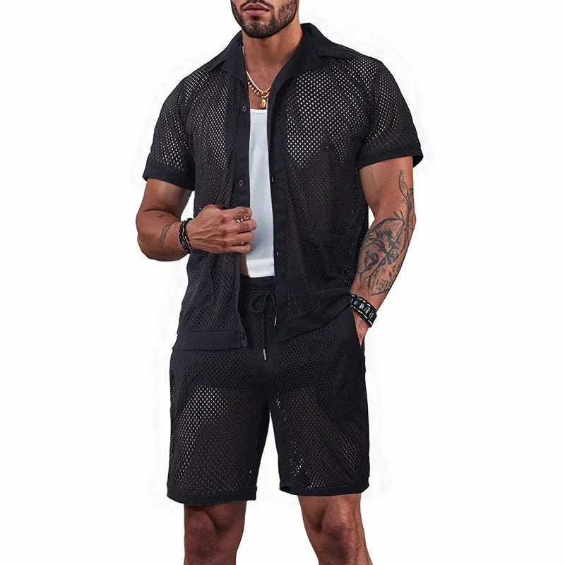 Ladies' lightweight polyester beach cardigan shorts suit in summer colours