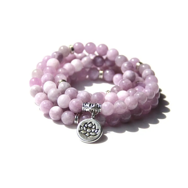 Women's vintage-style bracelet with a natural stone angel echeveria lotus pendant on a chain.