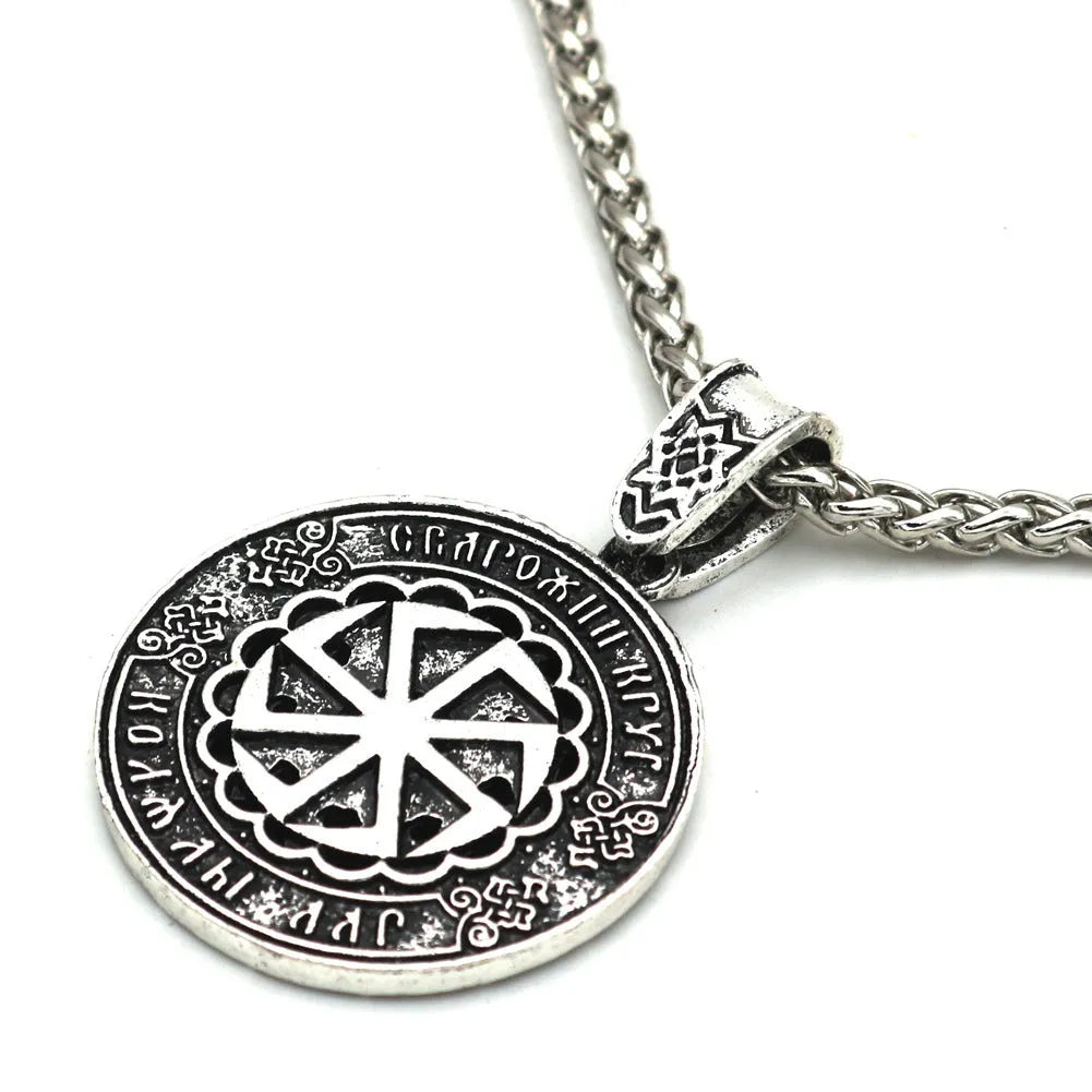 Lunavin ODing text pendant necklace with antique silver chain and leather rope options on display