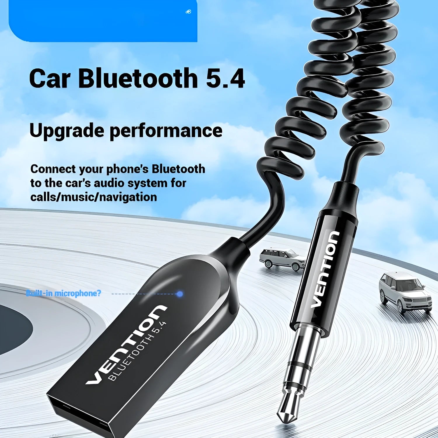 USB car Bluetooth sound receiver with zinc alloy USB connector and 3.5mm audio jack for vehicle installation