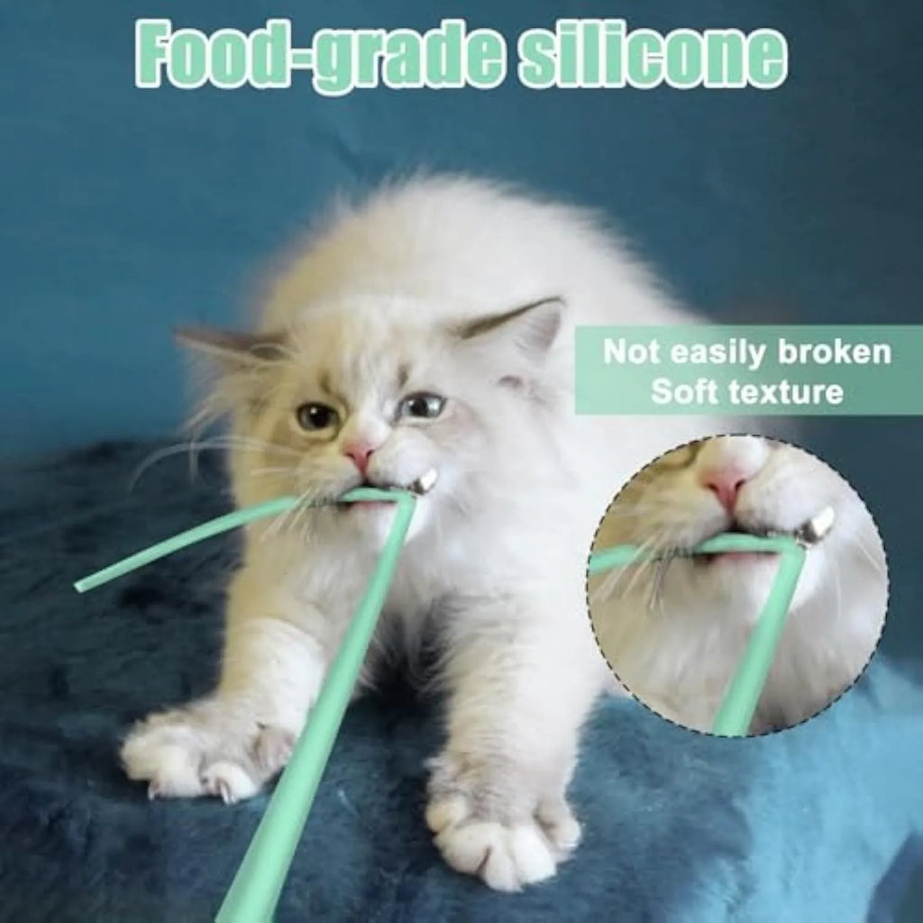 Automatic cat wand toy with swinging silicone tail measuring 38 cm long
