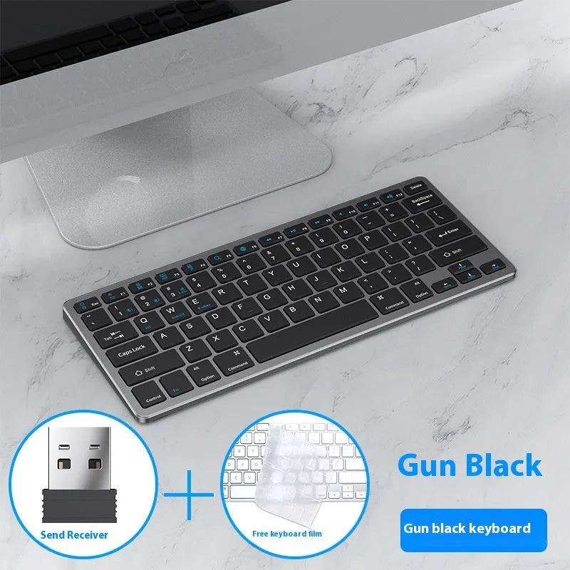 Ultra-thin wireless keyboard and mouse set in black, gun colour, or silver with receiver and keyboard cover