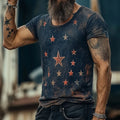 Art retro style T-shirt with creative 3D printed pattern, loose fit short sleeve design