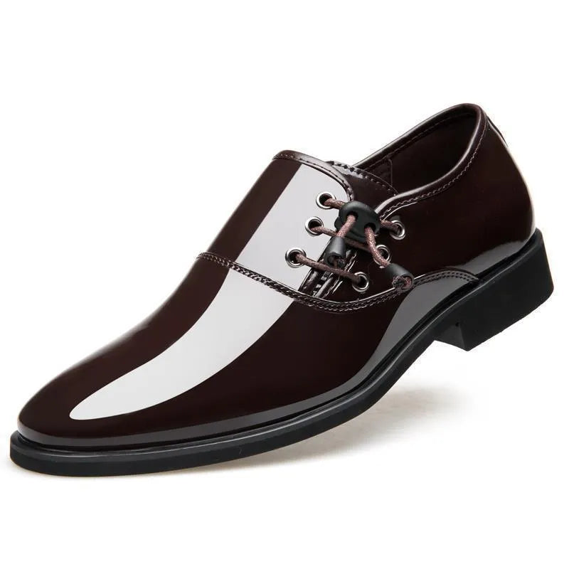 Men's black and brown formal lace-up shoes with round toe and rubber sole.