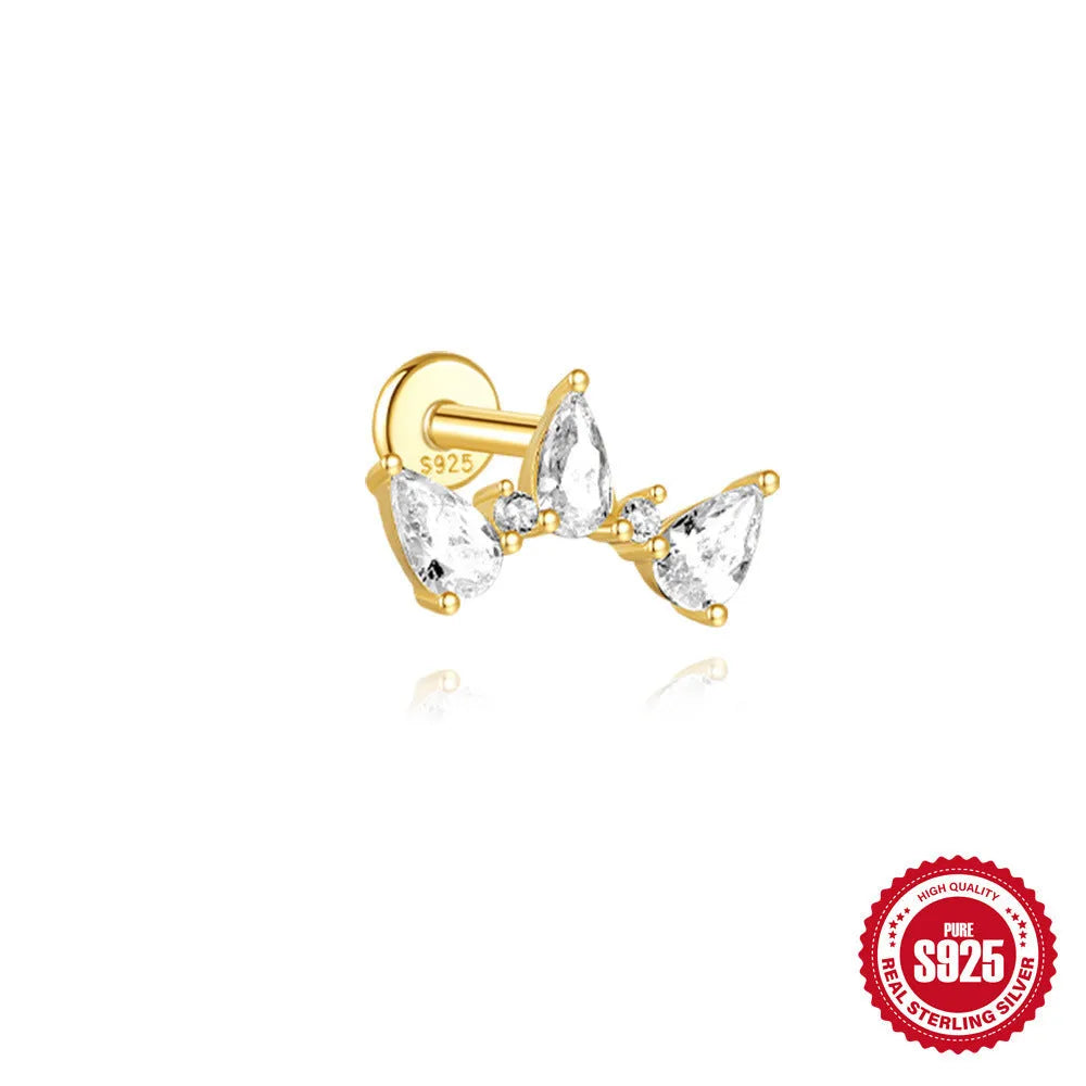 S925 sterling silver water drop earrings with flat spiral geometric design in gold colour