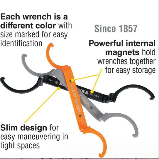 Three magnetic suction wrenches in orange, grey, and black colours showing size differences