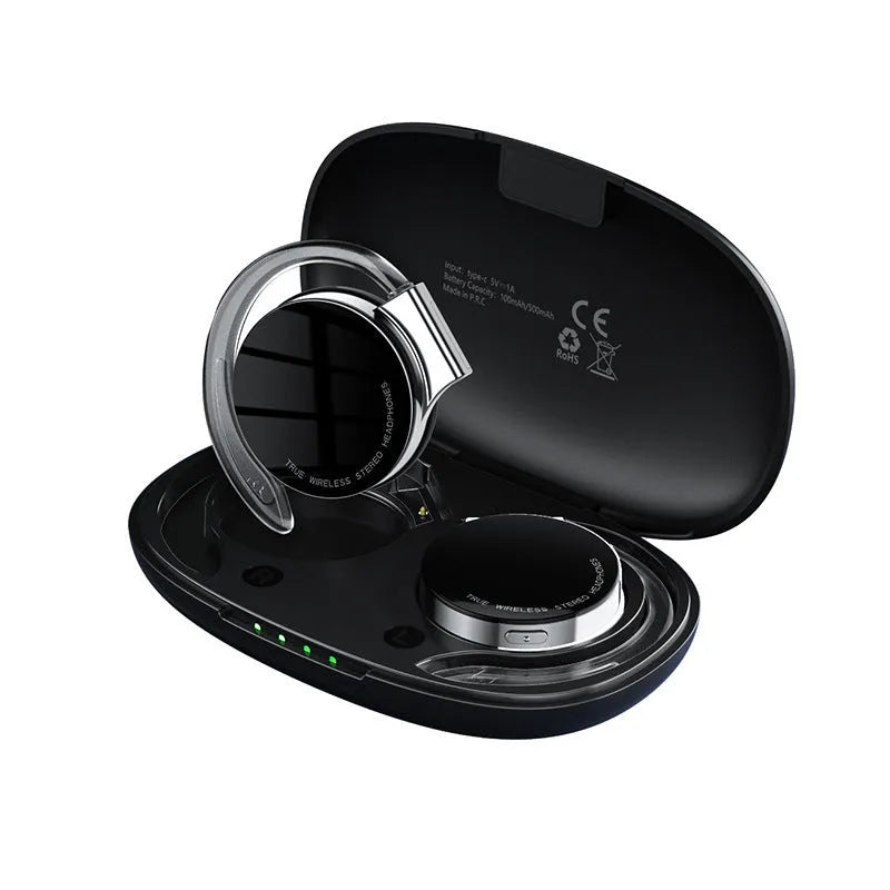 Black and white sports wireless Bluetooth earphones with ear plug design for fitness activities