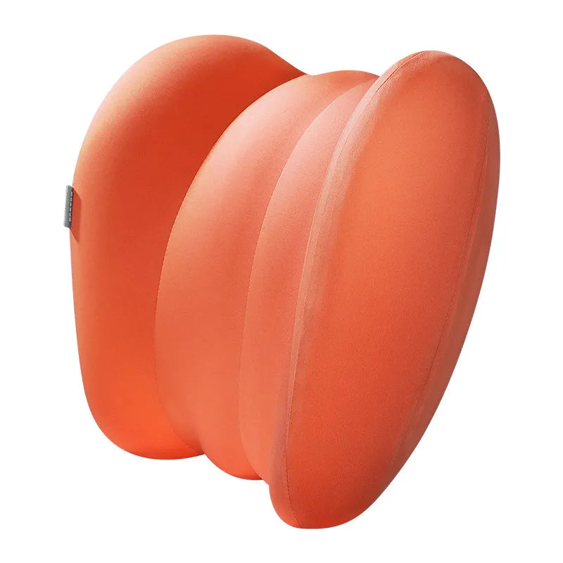 Grey and orange memory foam car head restraint and lumbar pillow set for suspension bins.