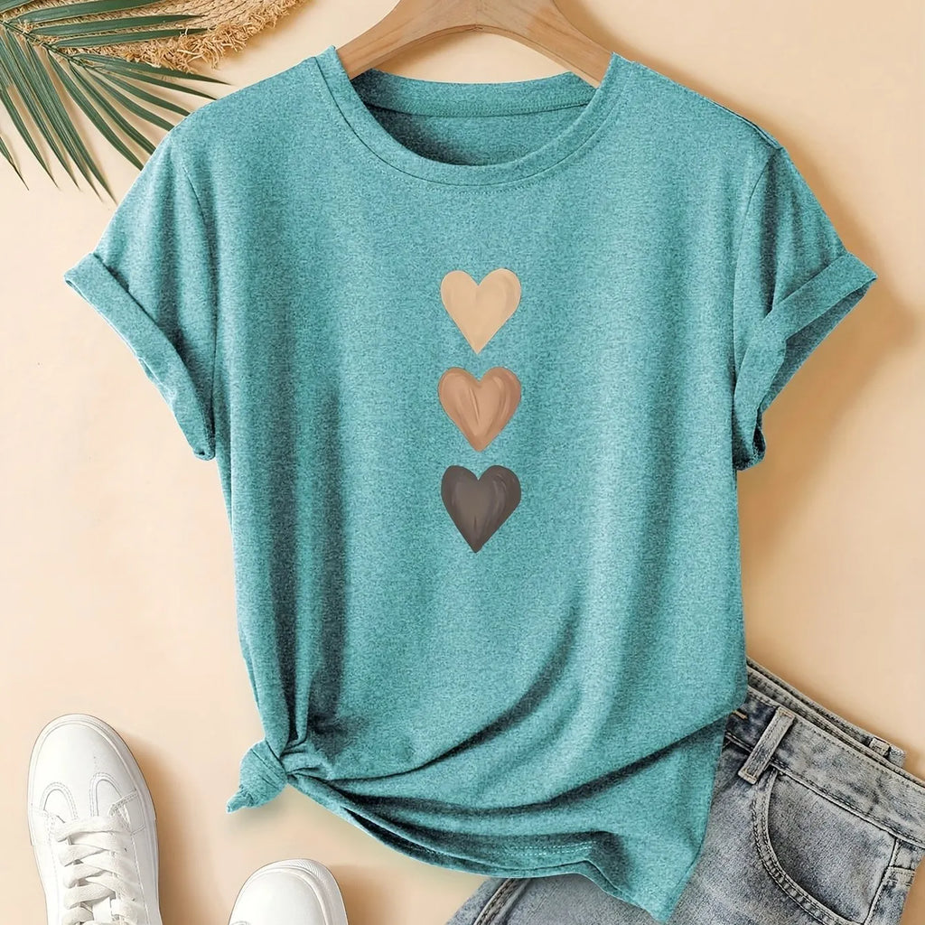 Women's pure cotton short sleeve T-shirt with art retro print in blue colour