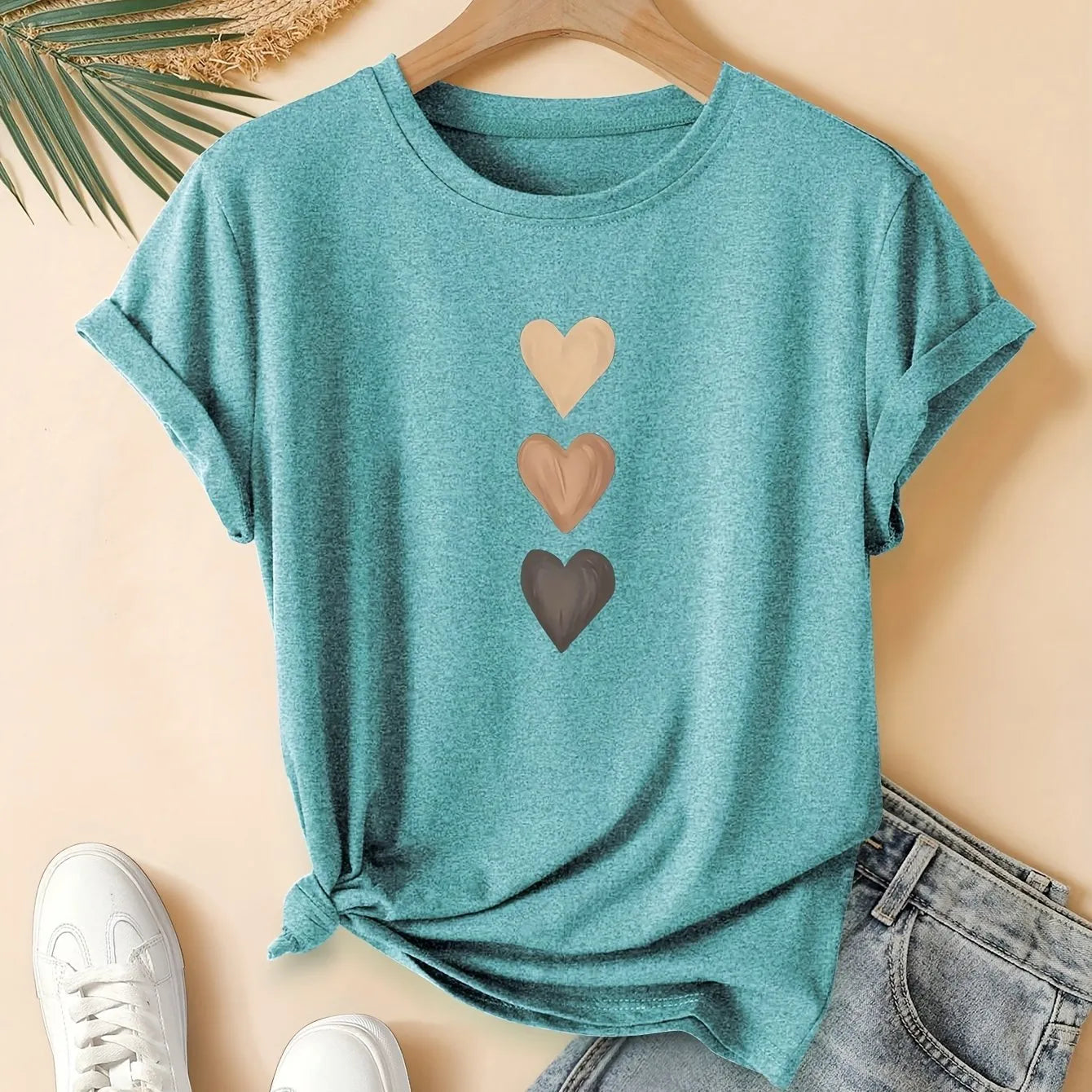 Women's pure cotton short sleeve T-shirt with art retro print in blue colour