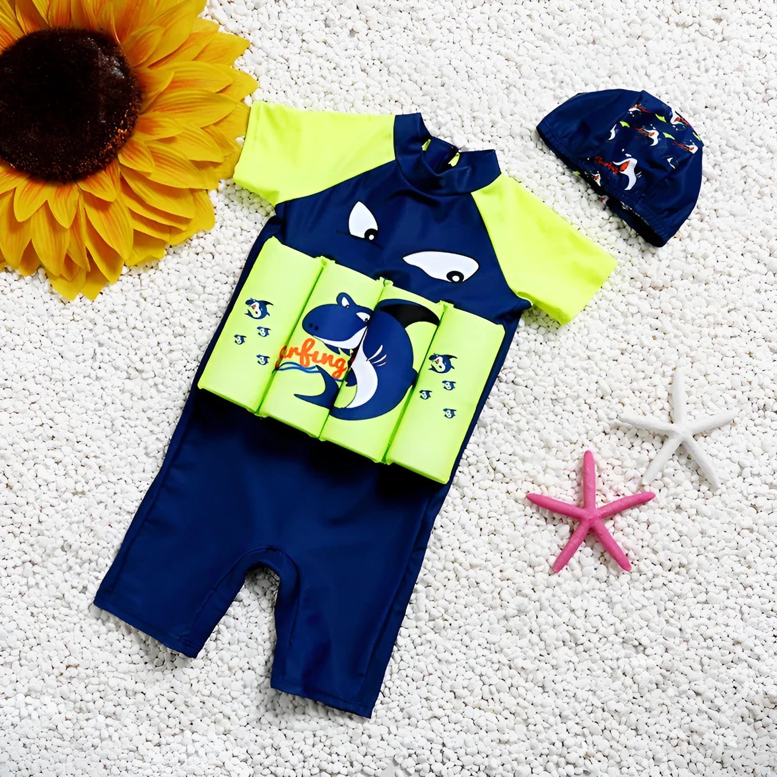 Children's buoyancy swimsuit with sun protection in Korean style patterns for swimming pool education