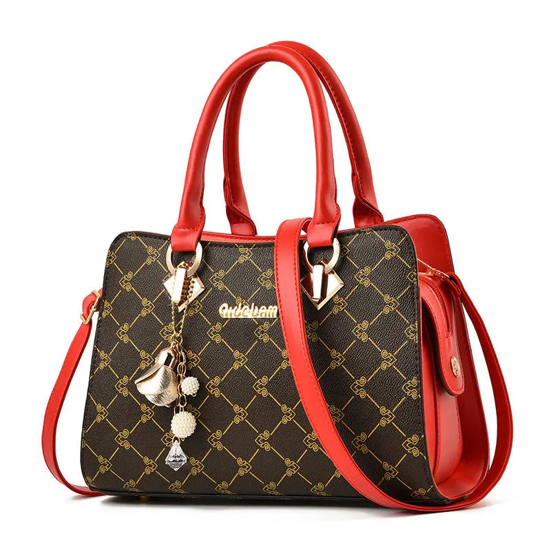 Women's PU leather messenger bag with geometric print pattern and crossbody strap