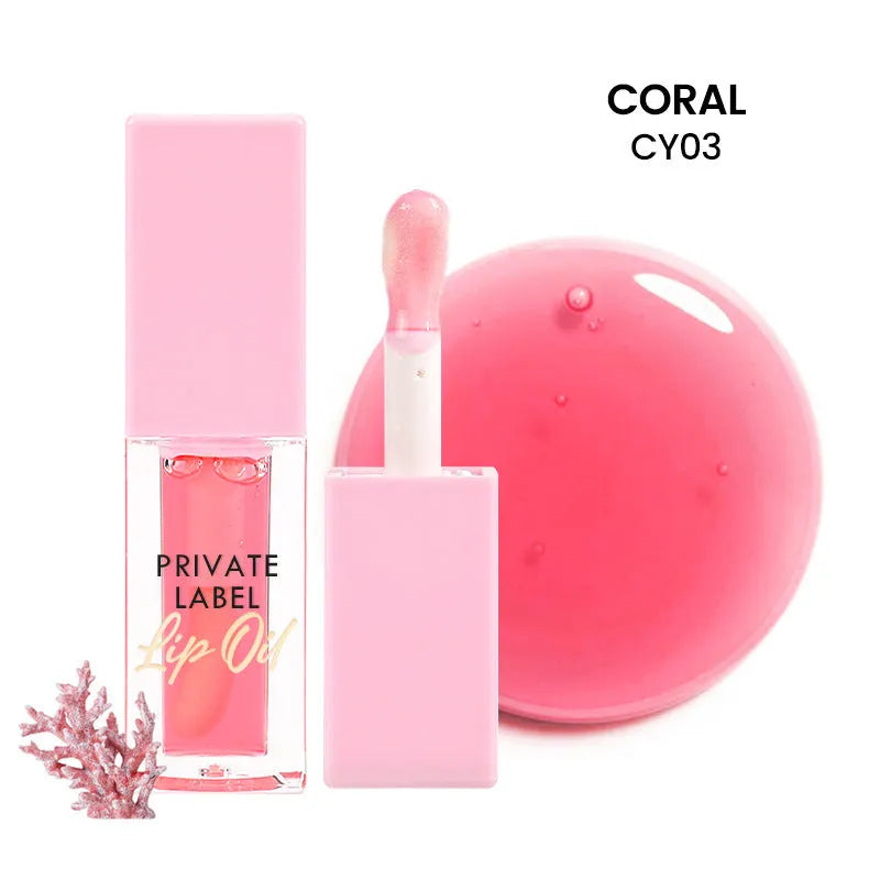 Six transparent lip gloss tubes in fruity flavours: bird of paradise, cherry, coral, mango, strawberry, watermelon