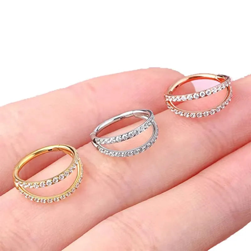 G23 titanium alloy nose ring lip ring earrings with diamond process in steel or gold finish