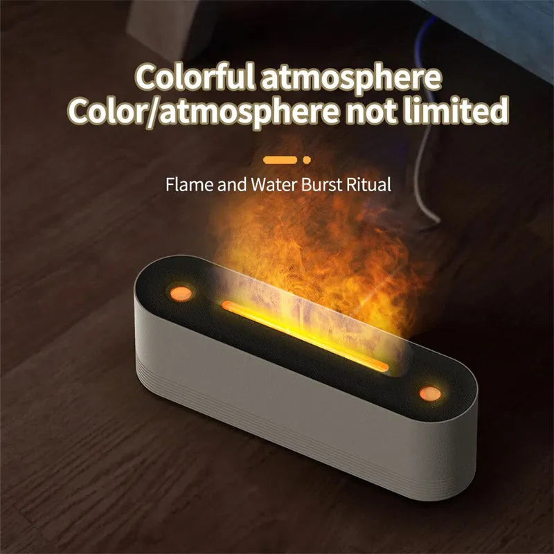 Black and white flame effect LED humidifier with ultrasonic mist and essential oil diffuser