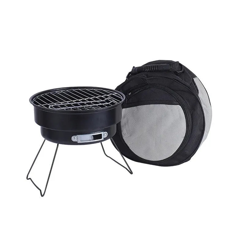 Small folding round ice stove with grill mesh, barbecue grill, furnace legs, and carbon clip components