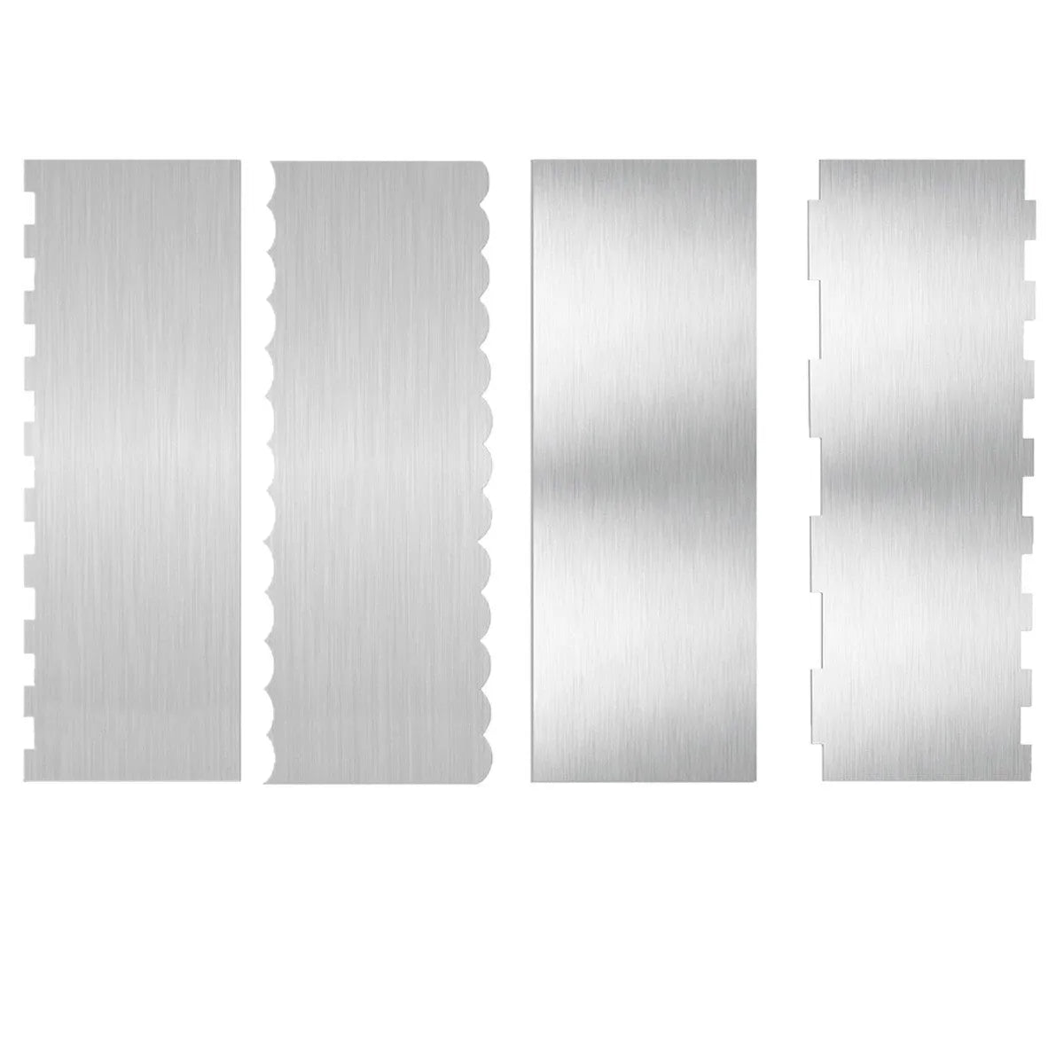 Stainless steel cake scraper with polygon patterns for buttercream texturing