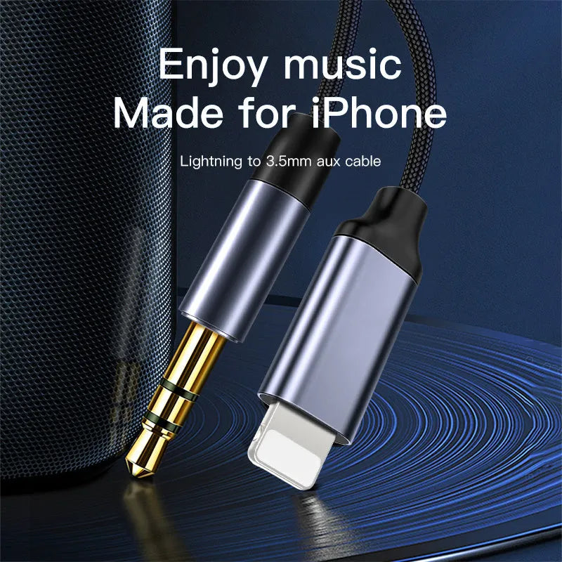 Nylon braided audio cable showing black and silver colour options with length measurement indicators