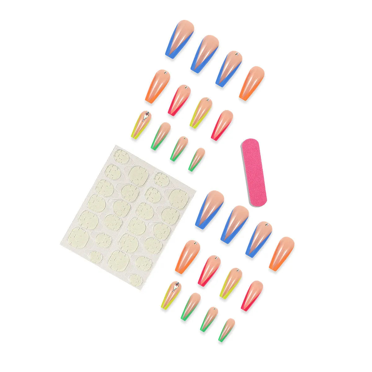 Diamond colour French nail tips with cartoon love cross heart patterns and jelly glue application kit