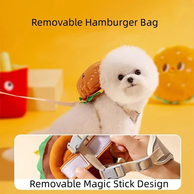 Cartoon hamburger design adjustable vest leash for dogs and cats in backpack escape-proof harness