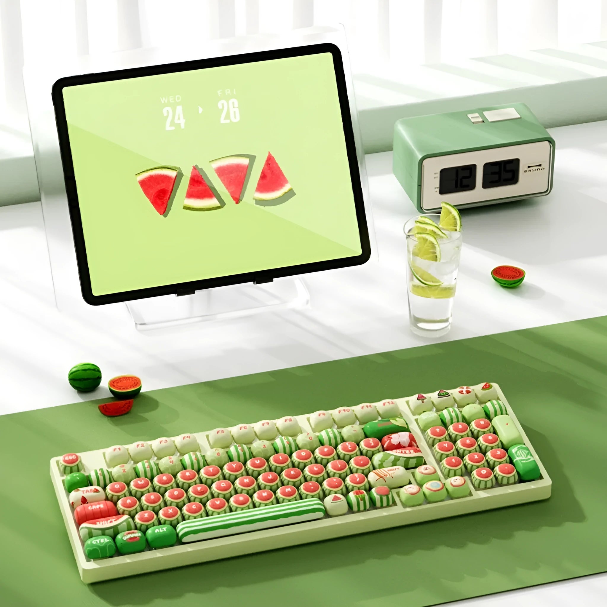 Watermelon theme sublimation printed PBT mechanical keyboard key caps with mushroom type design