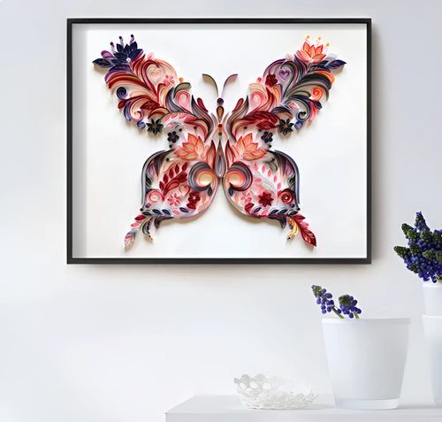 20 inch handmade butterfly quilling paper craft wall decoration with tools in blue or pink