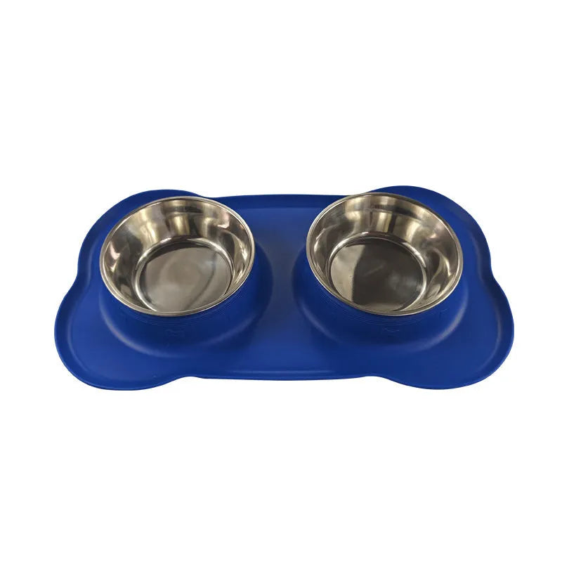 Large silicone double dog bowl with stainless steel base in choice of five colours