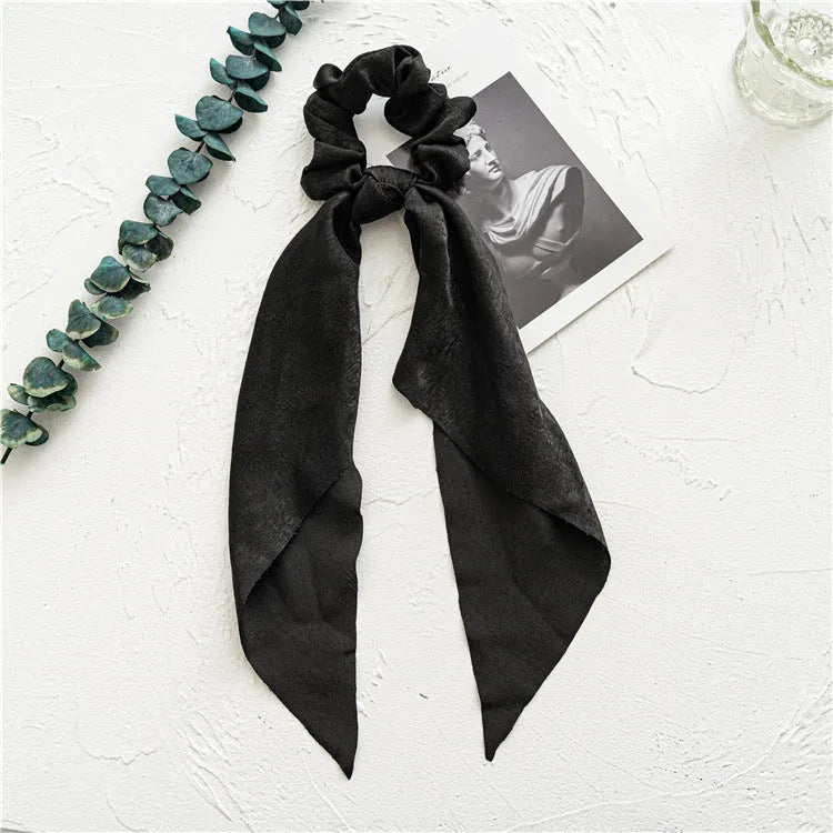 Long ribbon cloth hair ring with large intestine ring structure in spring dark green colour