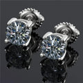 Silver screw four claw moissanite stud earrings with geometric 7mm design and certificate