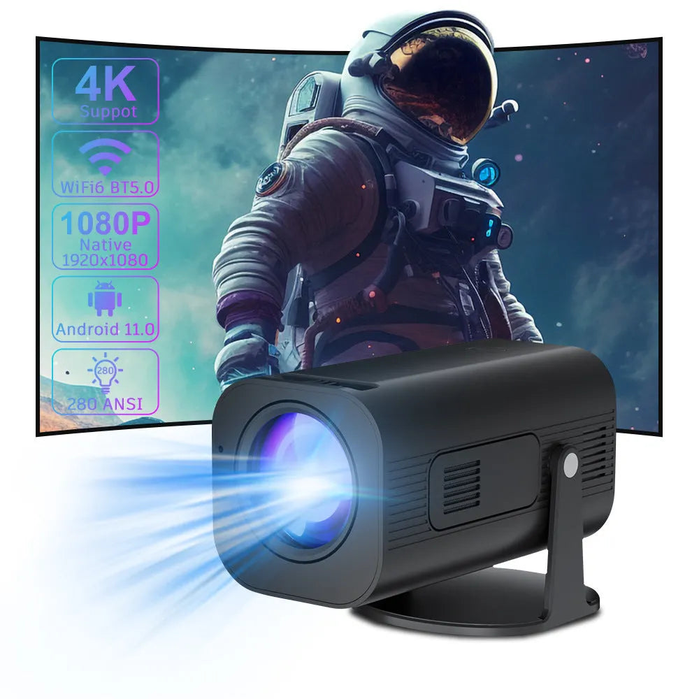P330 black and white portable mini projector with remote control on a table