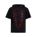 Black men's loose-fit hooded T-shirt with short sleeves and sequin decoration