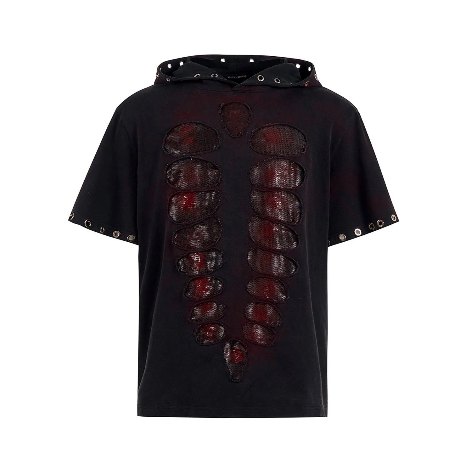 Black men's loose-fit hooded T-shirt with short sleeves and sequin decoration