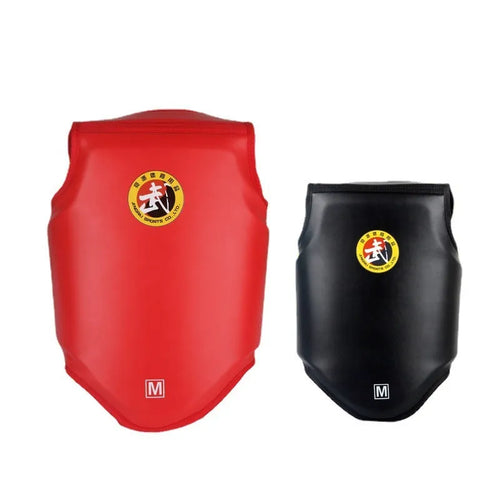 Red boxing helmet with integrated chest protector for fighting training