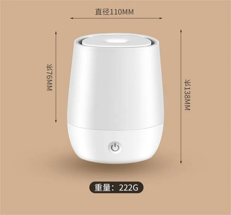 White USB aroma diffuser with simulated flame effect on wooden surface