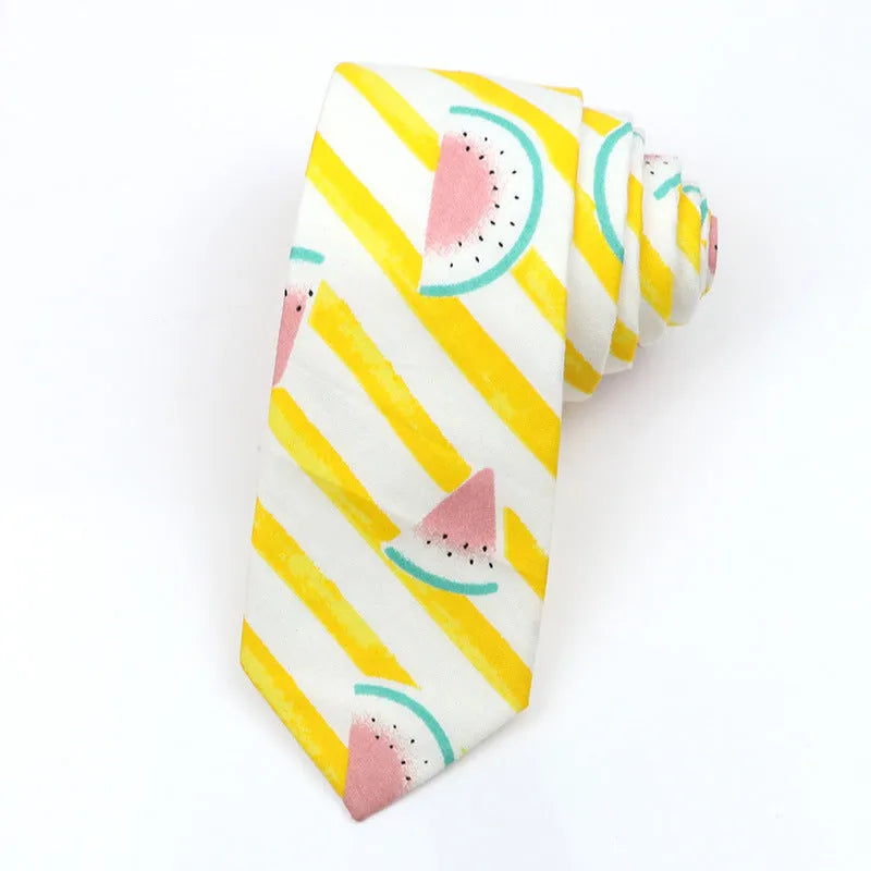 Narrow Korean style cotton bow tie with cartoon print pattern in various colour options