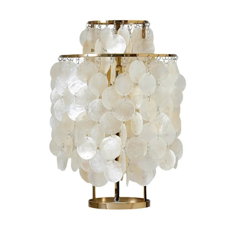 Modern shell bedside table lamp in chrome finish with 30cm diameter shade