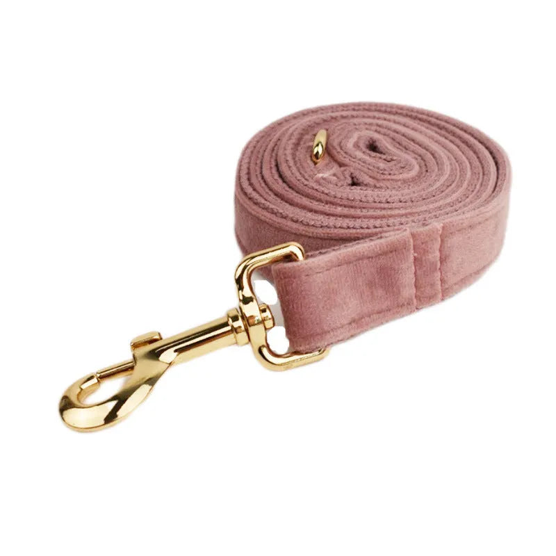 Light purple pink velvet dog collar with adjustable rope leash in five sizes from XS to XL