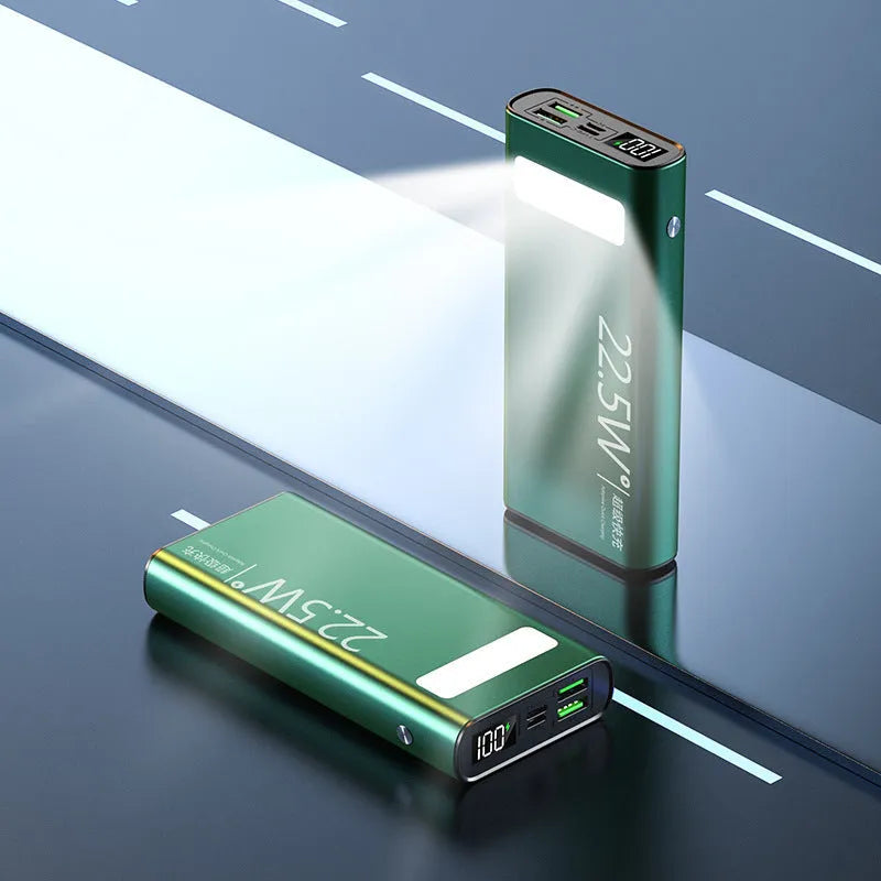 Alloy shell portable power bank with LCD display showing battery percentage, available in multiple colours